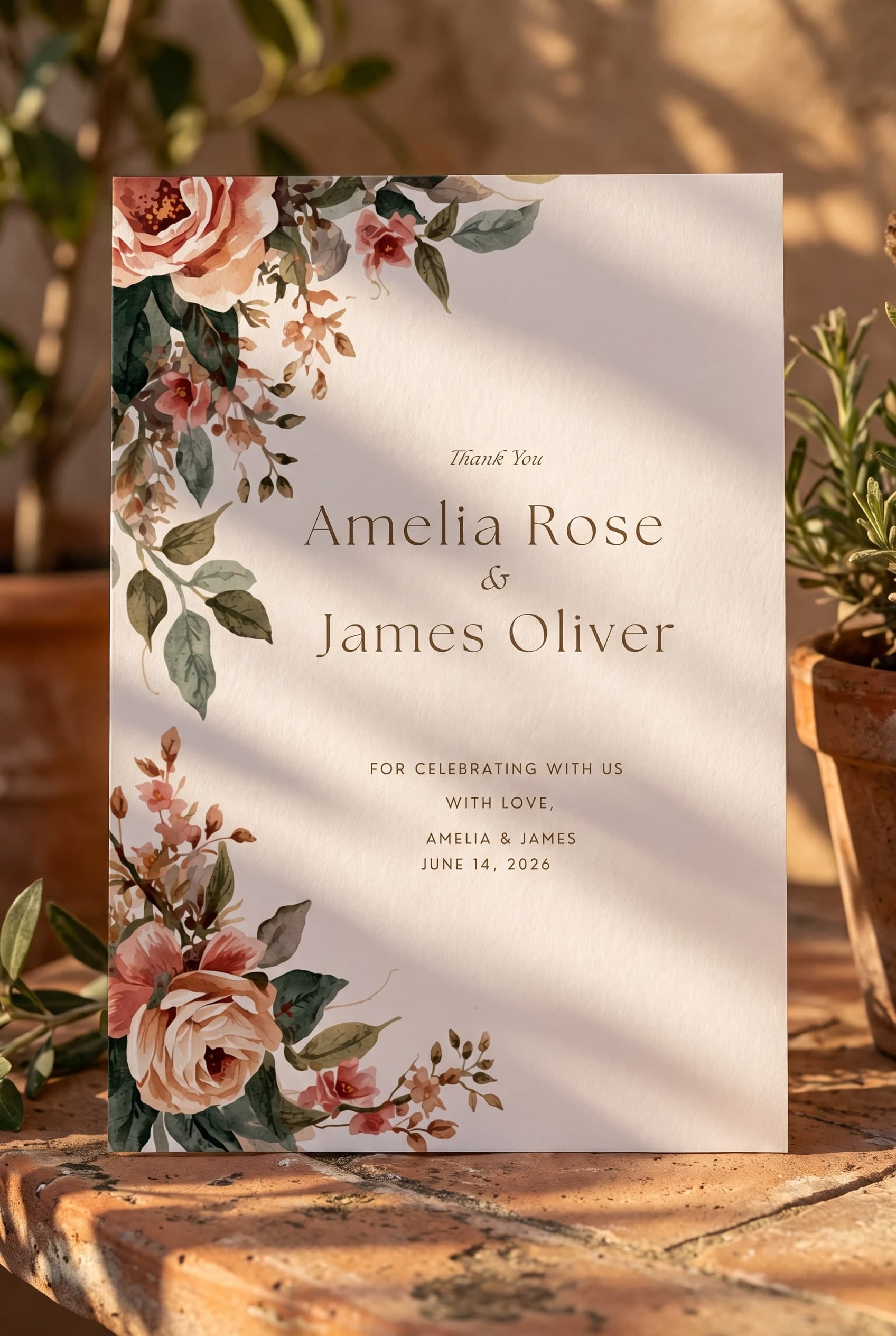 Asymmetric Corner Botanicals thank you card courtyard lifestyle