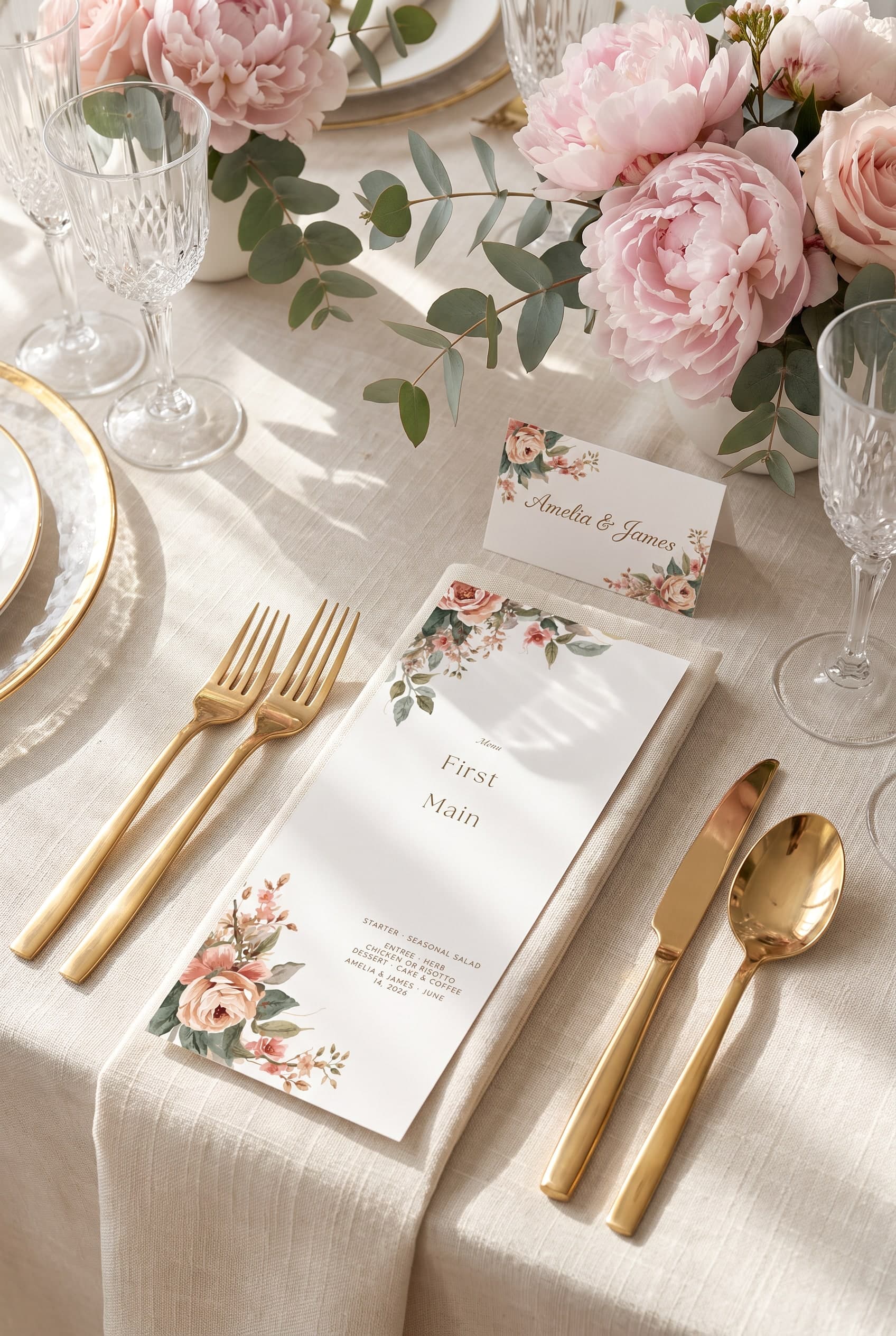 Asymmetric Corner Botanicals reception menu template
