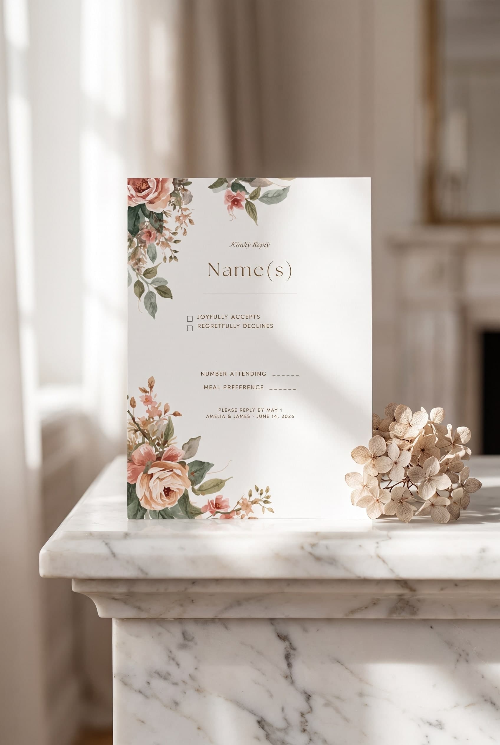 Asymmetric Corner Botanicals rsvp card template