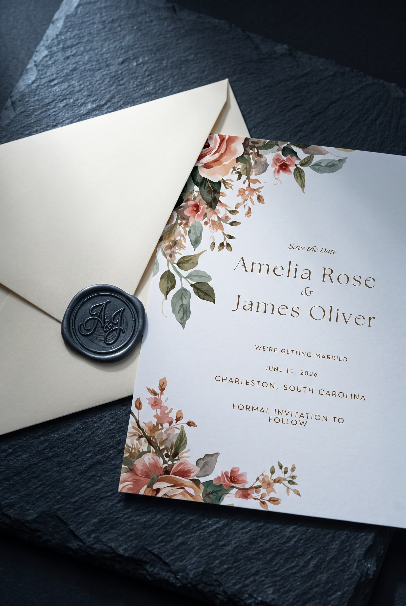 Asymmetric Corner Botanicals save the date template