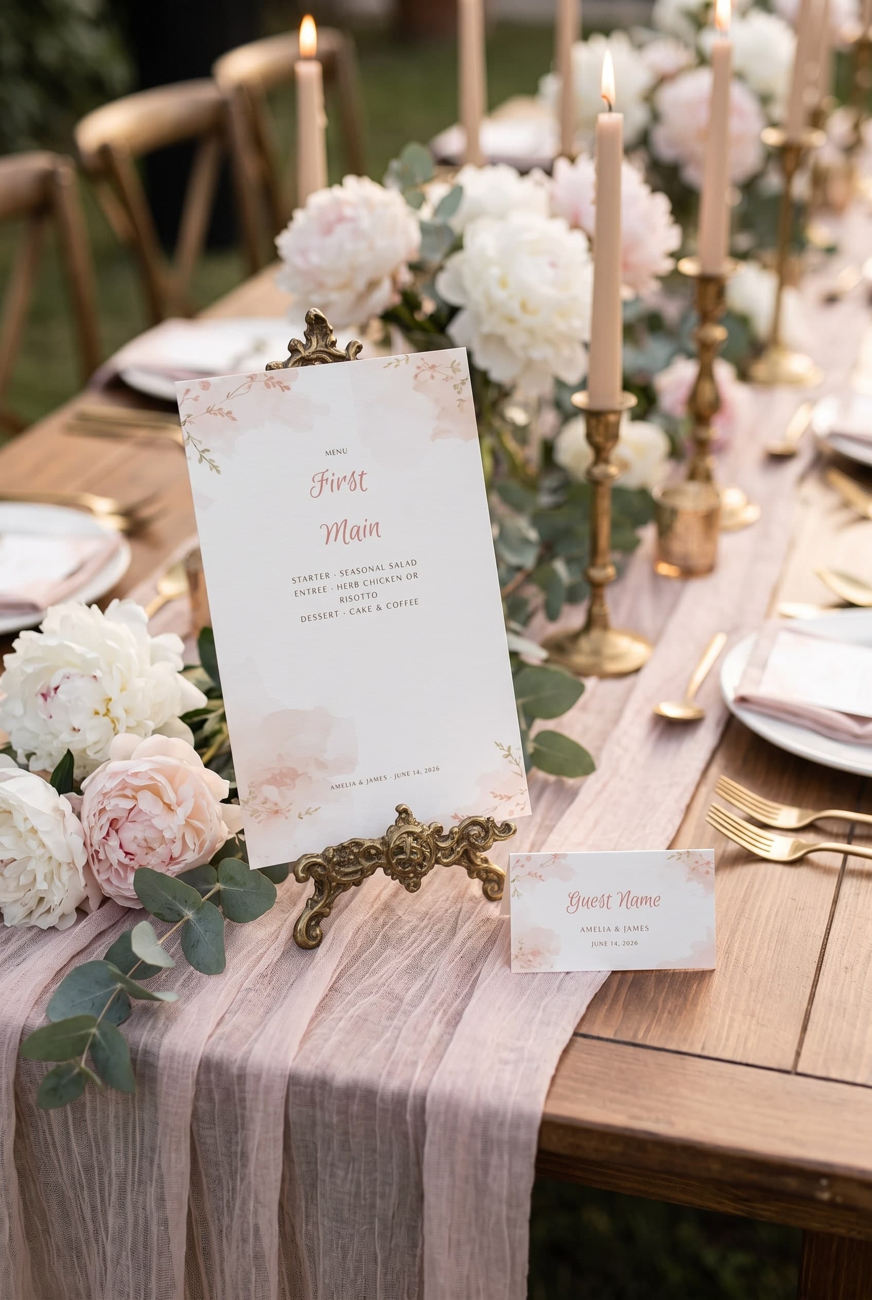 Blush Watercolor Wash reception menu template