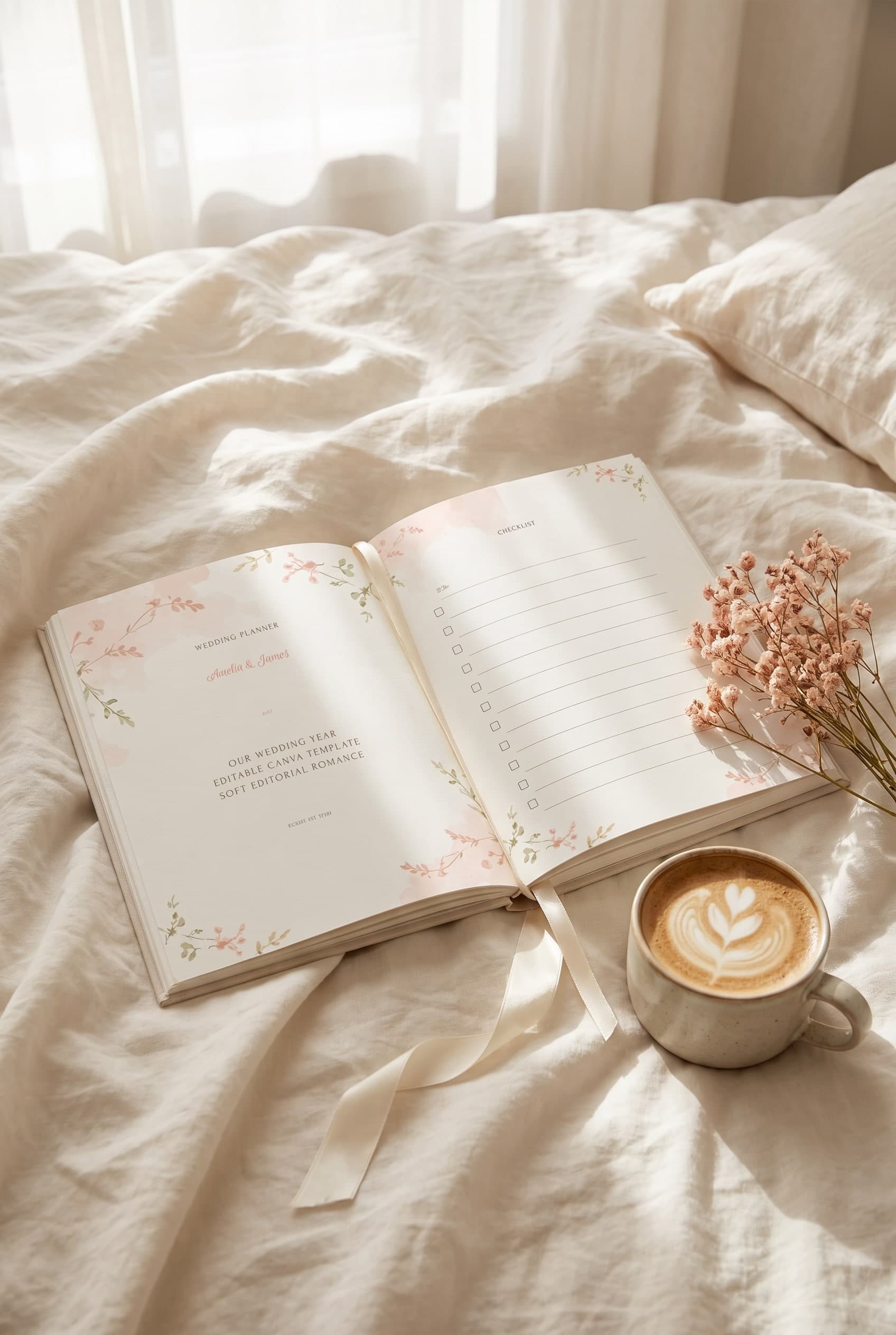 Blush Watercolor Wash wedding planner cover and checklist