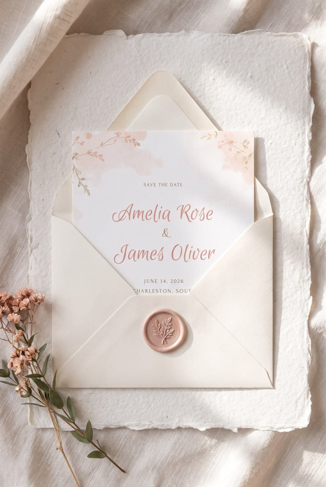Blush Watercolor Wash save the date template