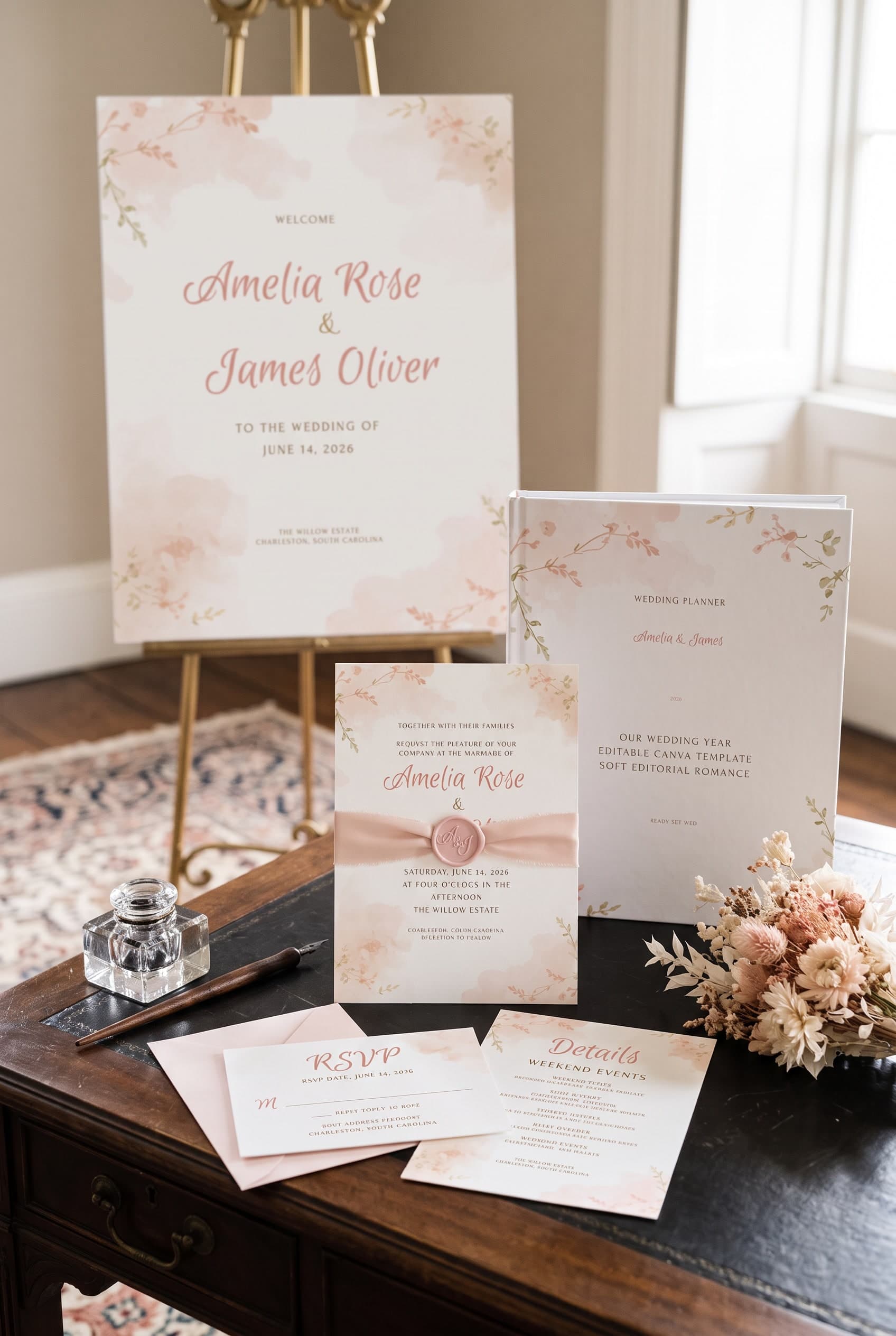 Blush Watercolor Wash complete wedding system stack